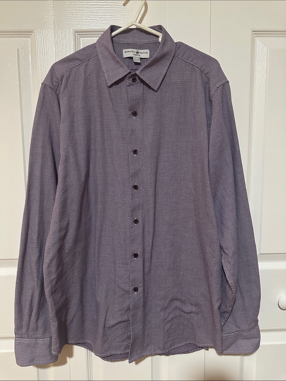 Men's Button-Up Long Sleeve Shirt in Purple - Beverly Hills Polo Club stretch
